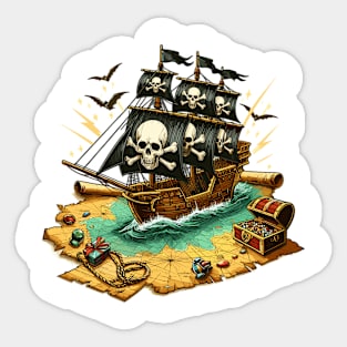 Pirate Ship, Sailing On A Treasure Map Sticker